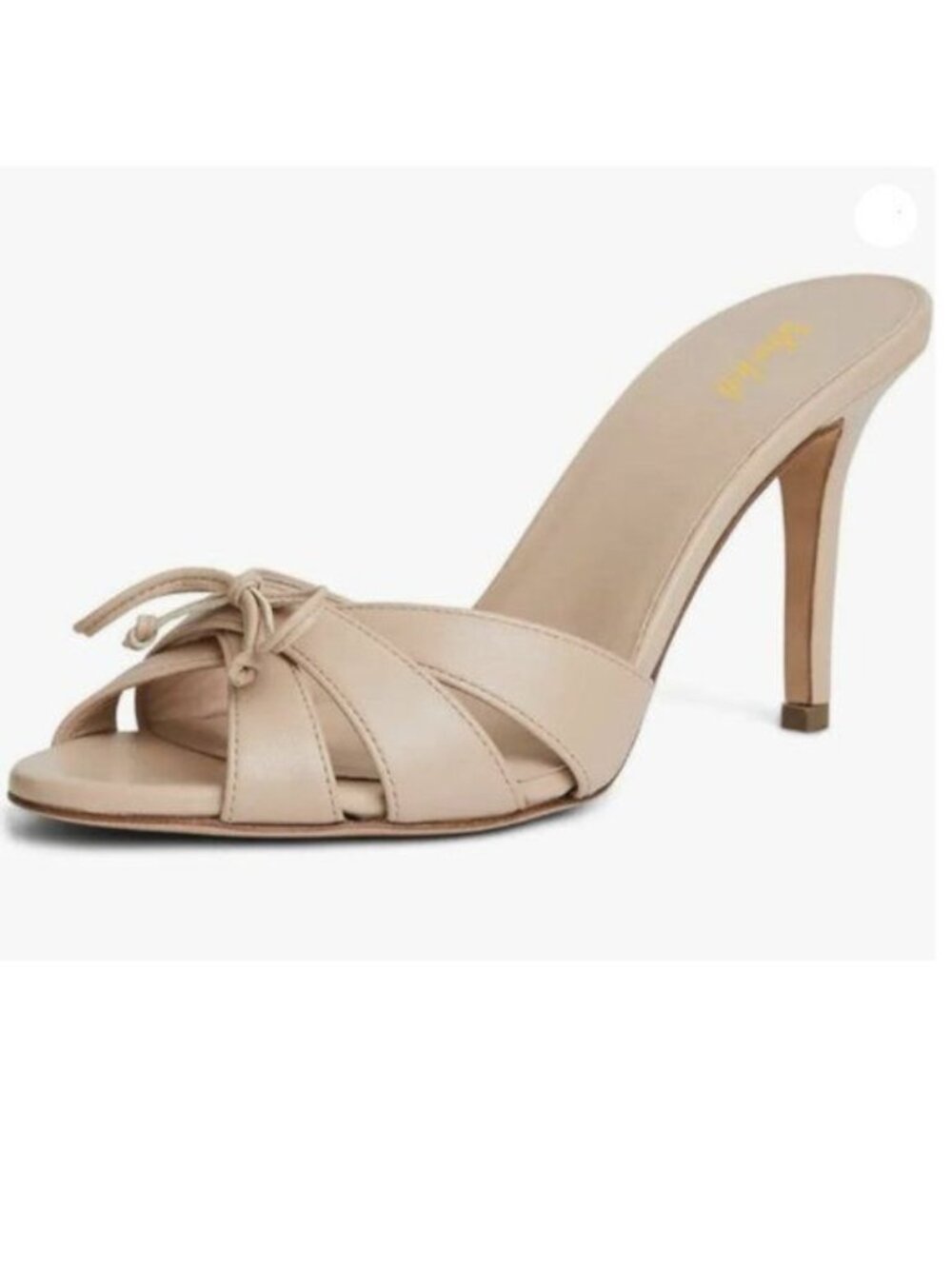 miss left Women's Trendy Mules Stiletto Heels Sandals Open Toe Bowknot Beige